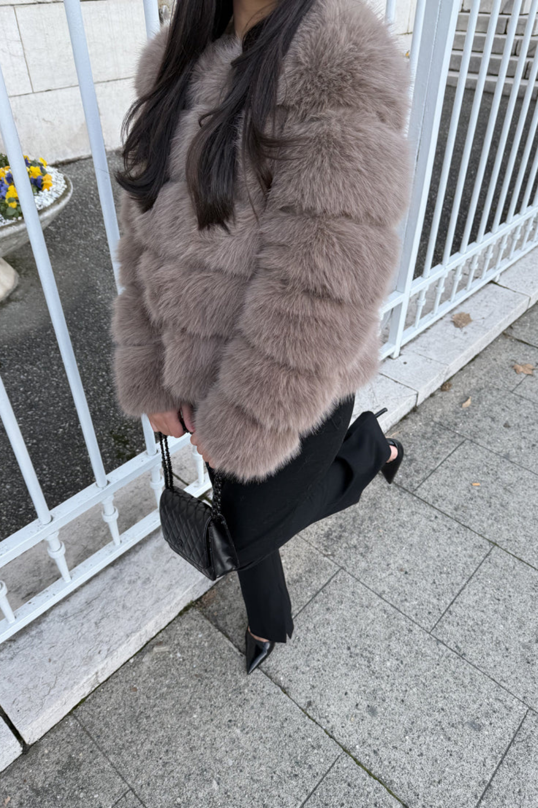 Fourrure grise manches trois-quart